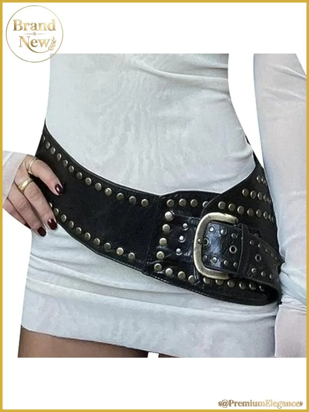 Wide Boho Leather Belt Western Chunky Oval Concho Y2K Grunge Accessory